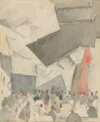 GRISHENKO, ALEXEI (1883-1977) Praying Crowd , signed twice, once indistinctly on the cardboard.