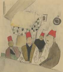 GRISHENKO, ALEXEI (1883-1977) Four Men in Fezzes , signed on the cardboard.