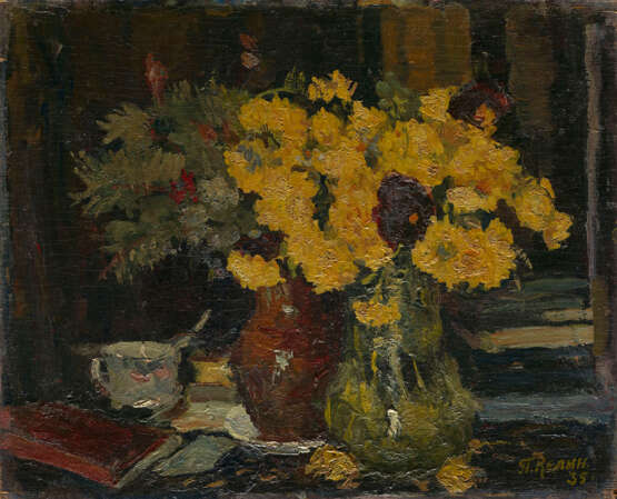 KELIN, PETR (1874-1946) Still Life with Flowers and Books , signed and dated 1935. - Foto 1