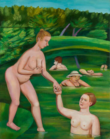 NAZARENKO, TATIANA (B. 1944) Bathers on the Village Pond, two-part work , one part signed, also further each signed, inscribed in Cyrillic "iz 2 chastei" and "iz 2 chast." respectively, and dated 2007 on the reverse. - Foto 1
