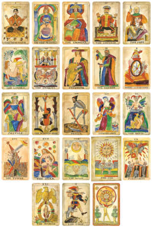 MAKAREVICH, IGOR (B. 1943) Esotericum. Makarevich Tarot, a collection of 23 cards and a cover sheet , in a silk covered hard case, each mounted on paper; 14 signed, some with initials, and nine dated 1994 and one 1995. - фото 1