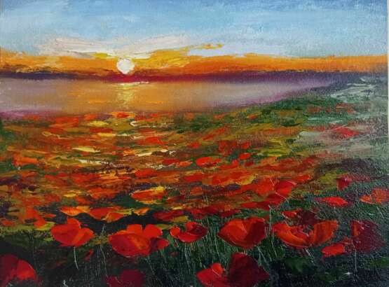 Painting “Poppy field”, Масло на панели, Mixed media, Impressionist, Landscape painting, Ukraine, 2021 - photo 1