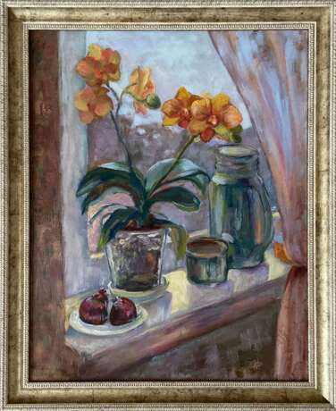 Design Painting “Still life with orchid”, Canvas on the subframe, масло/холст, Impressionist, Flower still life, 2019 - photo 1