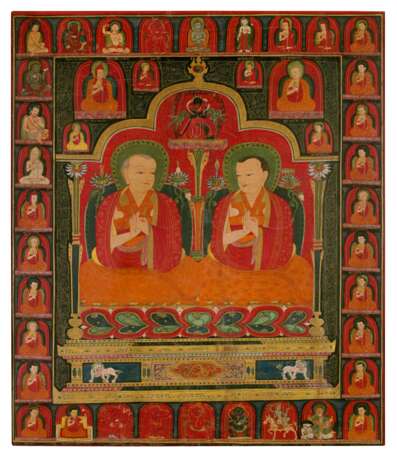 A RARE LAMDRE LINEAGE PAINTING OF TWO SAKYA MASTERS - фото 1