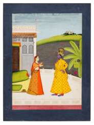 AN ILLUSTRATION FROM A RASIKAPRIYA SERIES: RADHA UPBRAIDS KRISHNA FOR GOING WITH OTHER WOMEN