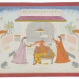 A PAINTING OF GANESHA ENTHRONED WITH RIDDHI AND SIDDHI - фото 1