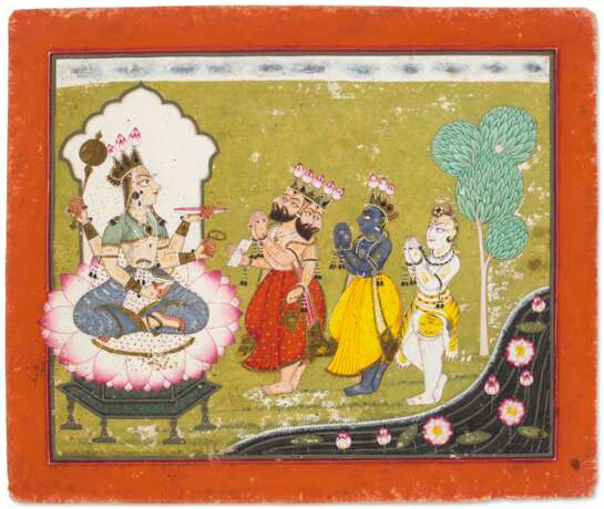 AN ILLUSTRATRION FROM A TANTRIC DEVI SERIES: DEVI INDRAKSHI VENERATED BY THE TRIMURTI - фото 1