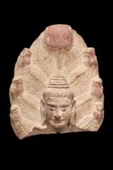 A SANDSTONE HEAD OF BUDDHA MUCHALINDA