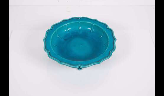 Coupe tripode polylobée en porcelaine à couverte turquoise Chine - XIXe siècle - Foto 2