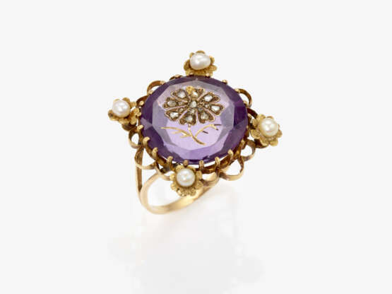 Ring mit Amethyst, Diamantrosen und Perlen , Deutschland, um 1860 - фото 1