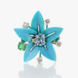 Ring mit Türkisblüte, Brillanten, Smaragd und Aquamarin - Foto 2