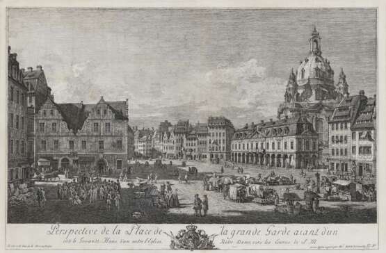 Bernardo Bellotto, gen. Canaletto, Perspective de la Place de la grande Garde ... Der Neumarkt in Dresden von der Moritzstraße aus. - Foto 1