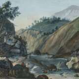 Frankreich. 18. Jahrhundert , Hirte mit Herde am Ufer eines Gebirgsflusses - Foto 1