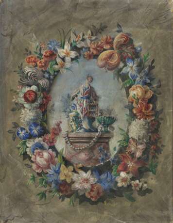 Frankreich (?). um 1836 , Blumenkranz mit Darstellung einer Chinesin mit Käfig - photo 1