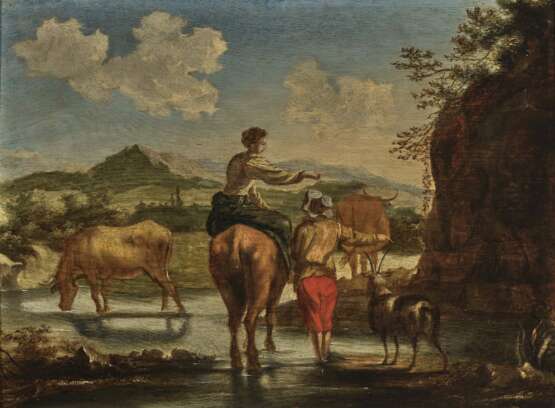 Niederlande (?). 17./18. Jahrhundert , Hirten mit Tieren am Wasser - Foto 1