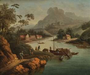 Unbekannt. 18. Jahrhundert , Flusslandschaften mit Schiffen