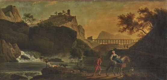 Claude-Joseph Vernet, Nachfolge , Der Abend Südliche Landschaft mit Aquädukt und Figurenstaffage. - photo 1