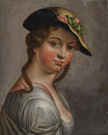 Unbekannt. 18./19. Jahrhundert , Bildnis einer jungen Frau mit Strohhut - photo 1