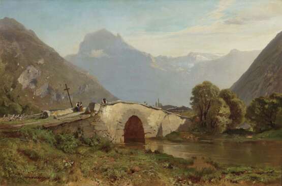 Friedrich Zimmermann, Steinbrücke in südlicher Gebirgslandschaft - Foto 1