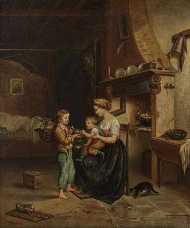 Van Weitz. 19. Jahrhundert , Mutter mit Kindern in der Küche - Foto 1