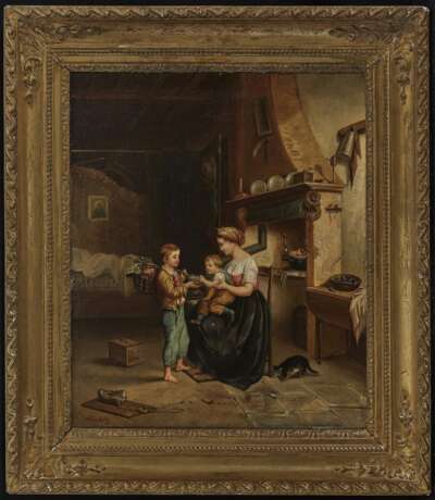 Van Weitz. 19. Jahrhundert , Mutter mit Kindern in der Küche - photo 2