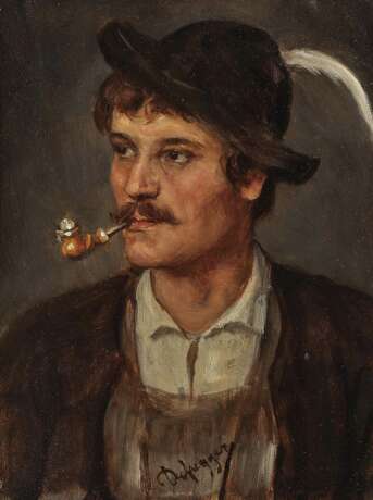 Franz von Defregger, Porträt eines Bauern mit Hut und Pfeife - фото 1