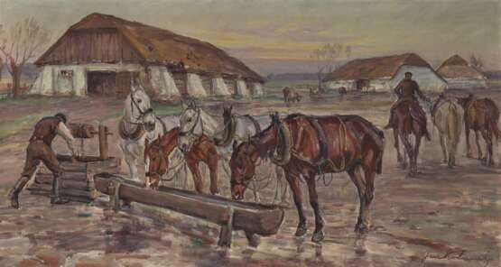 Jan Kasimiersz Erazm Kotowski, Bauerngehöft mit Pferden an der Tränke - фото 1