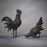 AN IRON ARTICULATED SCULPTURE OF A ROOSTER AND HEN - photo 1