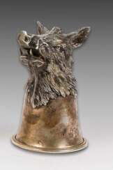 Jagdlicher Wildschwein-Becher in Silber mit Widmung von 1929