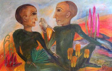 Bird. Sweetly sings the Nightingale at the dawn of our youth. 1995. Cardboard, oil, acrylic. 50 x 79
