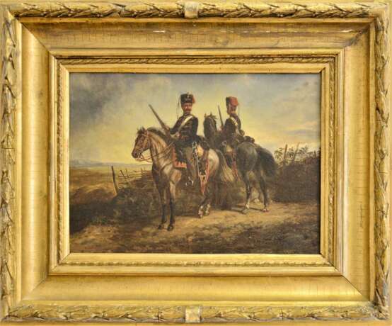 Gemälde mit zwei preussischen Husaren zu Pferd um 1870 - фото 1