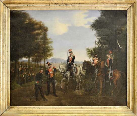 Gemälde Preussische Ulanen treffen auf Jägertruppe, Mitte 19. Jahrhundert - Foto 1