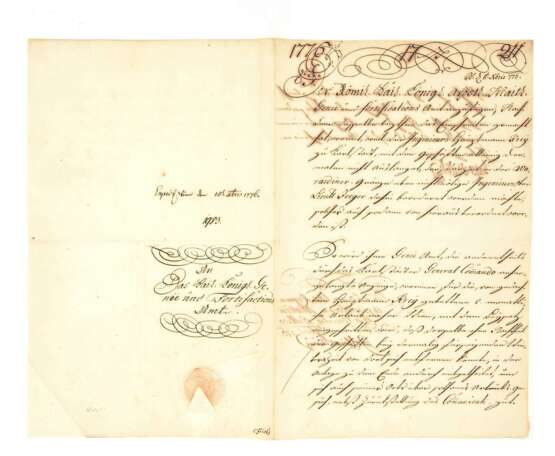 Schriftstück von Feldmarschall Anton Graf Hadik von Futak 1776 mit Unterschrift - photo 1