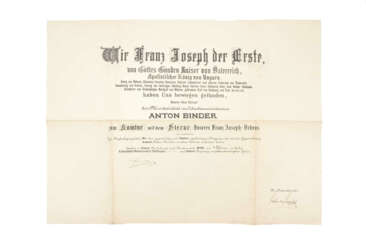 Urkunde zum Komtur mit dem Stern des Franz Joseph-Orden 1916