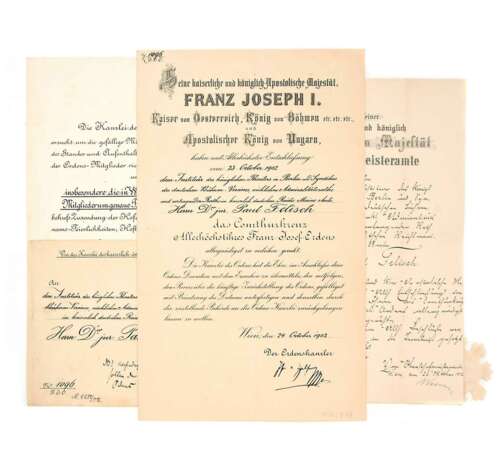 Urkunde zum Komturkreuz des Franz Joseph-Orden 1902 an den Berliner Admiralitätsrath Dr. Felisch - Foto 1