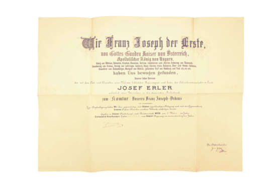 Urkunde zum Komturkreuz des Franz Joseph-Orden 1910 - Foto 1