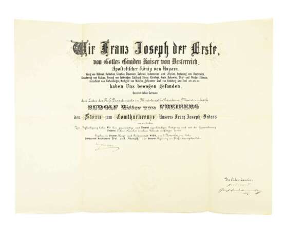 Urkunde zum Stern des Komturkreuzes des Franz Joseph-Orden 1893 - фото 1