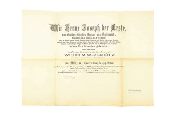 Urkundengruppe an Oberst Wilhelm Wlaschütz zum Franz Joseph-Orden - фото 2