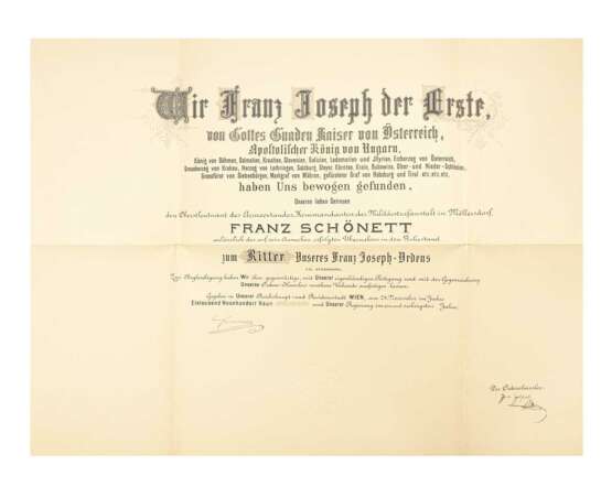 Urkundengruppe zum Ritter des Franz Joseph-Ordens 1909 - фото 1