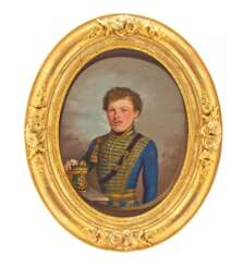Feines Portrait eines Husaren im vergoldeten Rahmen um 1840