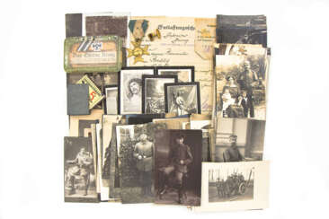 Weltkrieg, Konvolut Postkarten, Sterbebildchen, Urkunde und Patriotisches