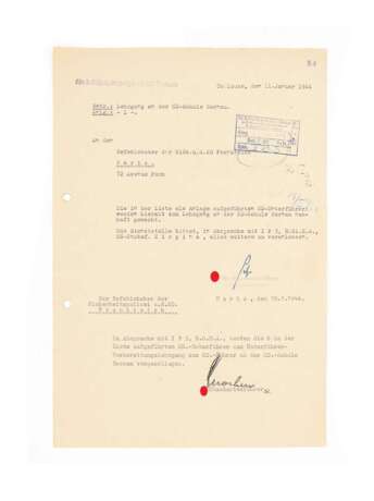 Schriftstück Kdr. und Befehlshaber Sicherheitspolizei/SD in Frankreich mit Autografen von Friedrich SUHR und Dr.KNOCHEN - фото 1