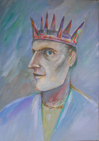 Painting “man with crown”, Whatman paper, Watercolor painting, Expressionist, Этническая мифология, 2021 - photo 1