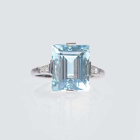 Art-déco Aquamarin-Ring mit Rosendiamanten - photo 1