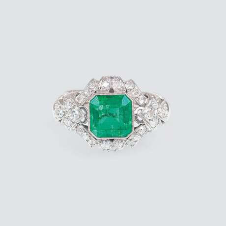 Art-déco Smaragd-Diamant-Ring - Foto 1