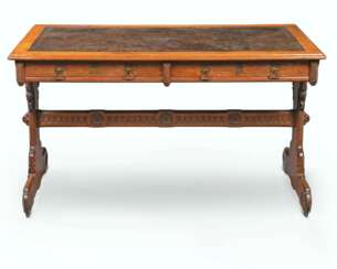 A GOTHIC REVIVAL OAK WRITING TABLE