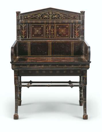 AN EGYPTIAN REVIVAL EBONISED BENCH - Foto 1