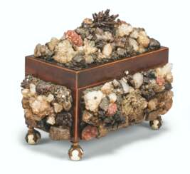 A WILLIAM IV ROCK-CRYSTAL AND MINERAL-MOUNTED MAHOGANY TEA-CADDY