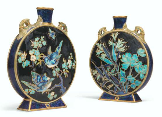 TWO MINTON`S ART POTTERY BLUE-GROUND MOON FLASKS - photo 1