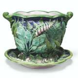 A MINTON MAJOLICA TWO-HANDLED JARDINIERE AND STAND - фото 1